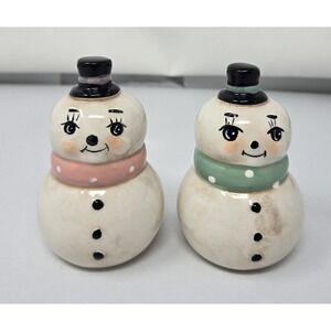 Johanna Parker Snowman Salt & Pepper Shakers set  Pastel‎ Pink Mint Green NWOB